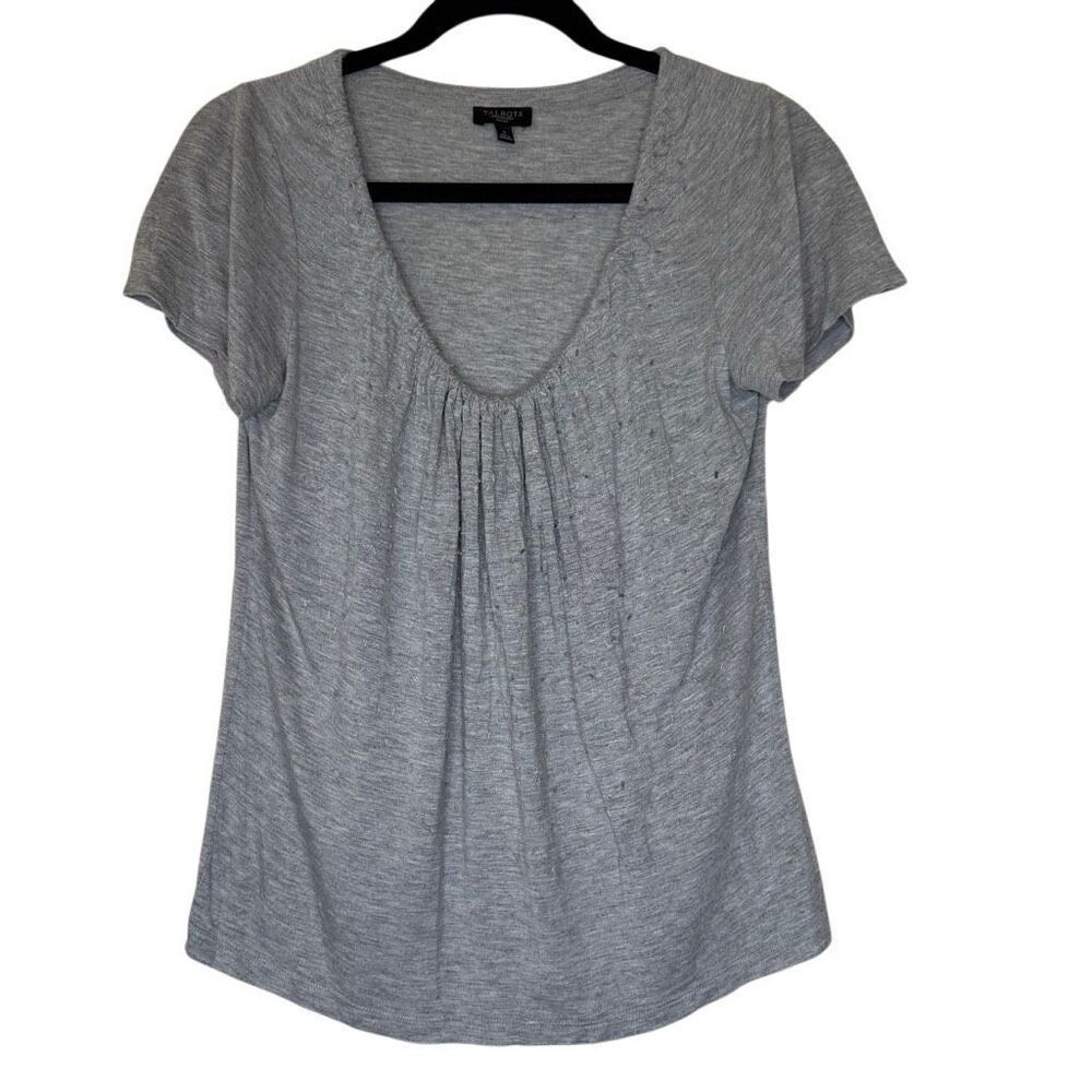 Talbots Heather Gray Beaded Short Sleeve T Shirt Size S